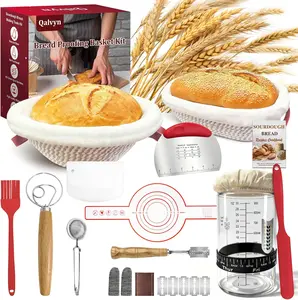 Sourdough Bread Baking Supplies Kit with Starter Jar & Oval/Round Proofing Baskets – Artisan Bread Making Gift Set, Red