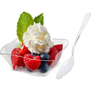 100 pack 5 oz Mini Dessert Cups with Spoons - Mini Dessert Plates Disposable Bowls for  Desserts, Appetizers, Dessert Samplers, Dessert Shot Glasses &