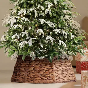 JIONJOY 24in Natural Seagrass Christmas Tree Collar & Woven Skirt, Stand Base Cover for 4-9ft Trees, Indoor Holiday Decoration-Brown