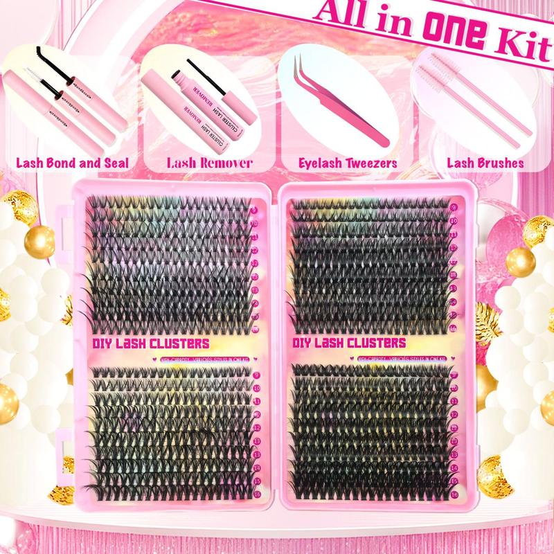High Capacity Individual Lash Clusters Natural Look&Extra Thick&Long Lasting&Super Light&Ultra Soft Reusable Individual Eyelash Extension Kit With Makeup Tools Bond and Seal&Lash Remover&Tweezers&2 Brushes For Self Use At Home&Daily Life&Party&New Years