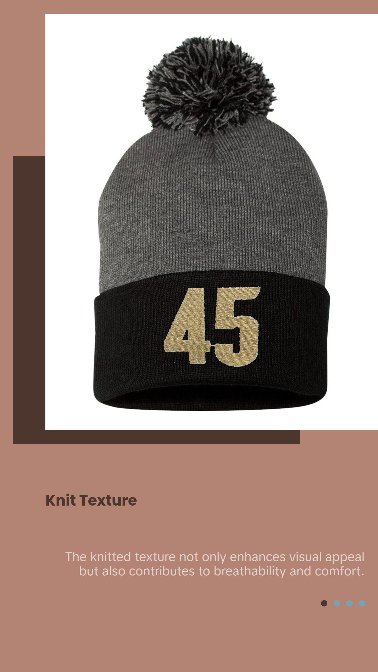 Gold 45 Trump Embroidered Knit Beanie Pom Cap