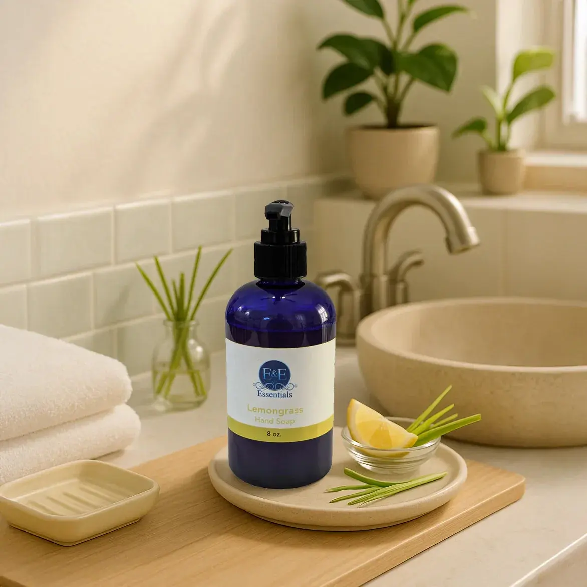E & E Essentials Lemongrass Liquid Hand Soap - Daily Gentle Rejuvenating Scented Moisturizer for Dry & Sensitive Skin - All-Natural Formula