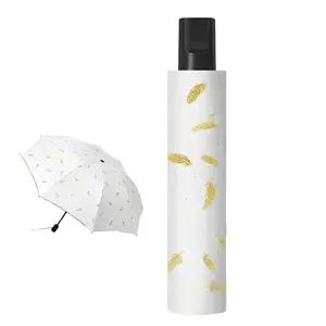 Automatic Umbrella Large Double Umbrella Extra Large Thick Reinforced Folding Umbrella Dual-use Sunshade Umbrella for Women Feather-White