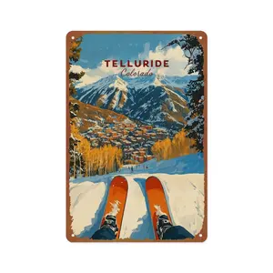 Telluride Ski Print Colorado, Mountain Art, Ski Lodge Wall Decor Poster Landscape Metal Tin Sign For Home, Bedroom, Office, Bathroom Wall Decoration With Dimensions Of 12x8 Inches