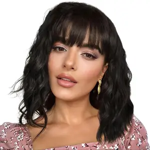 SummerVibes AISI HAIR Bob Curly Wig Synthetic Short Black Wig with Bangs Natural Looking Heat Resistant Fiber Hair for Women