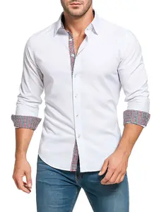 Men's Business Casual Long Sleeve Shirt, Colorblock Patchwork Design, Geometric Pattern, Woven Fabric, Fall & Winter Fashion