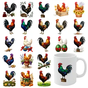21 Pcs Rooster Design UV DTF Stickers Mug Decoration Gift Glass DTF Transfer Stickers DIY Water Bottle Glass UV DTF Transfer Stickers for Glass Cups Plastic Self-Adhesive Labels clock