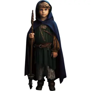 Renaissance Costume for Boys Kids Medieval Cloak With Hood Halloween Ranger Wizard Elven Hooded Cape Robe