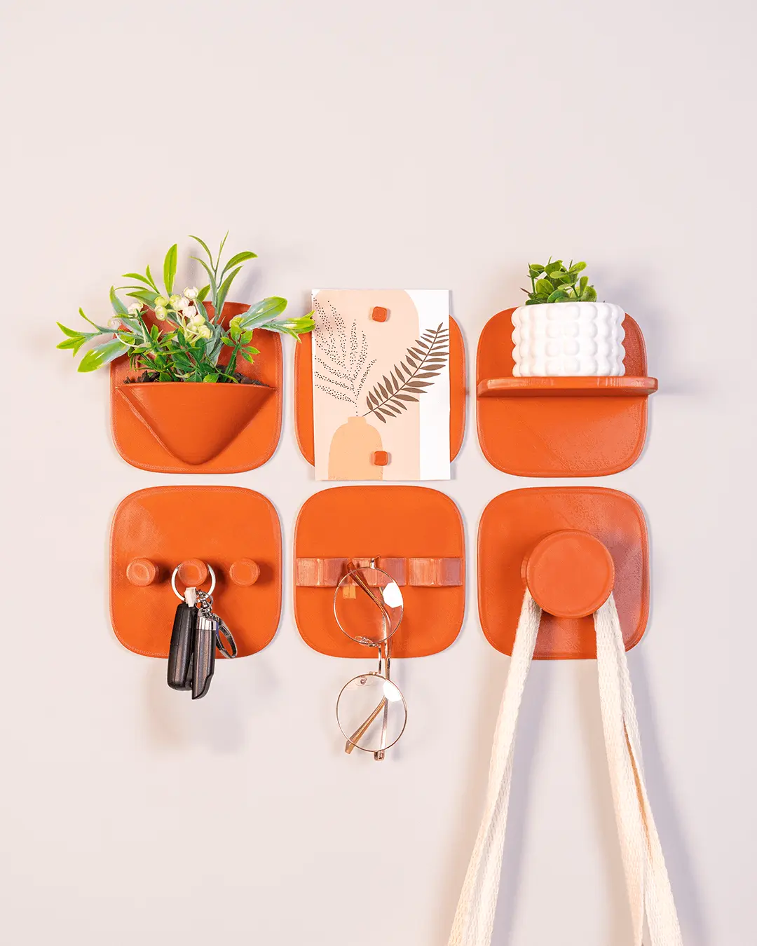 Modular Wall Organizer Kit, Hexagon Wall Shelf and Holder Set for Entryway Office and Craft Room, Modern Wall Storage Decor, Housewarming Gift