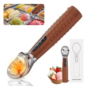 Rechargeable Heated Ice Cream Scoop with 3 Heat Settings (120-160°F), LED Display, 2600mAh Battery, Waterproof Design for Hard Ice Cream & Desserts, Sleek Scoop