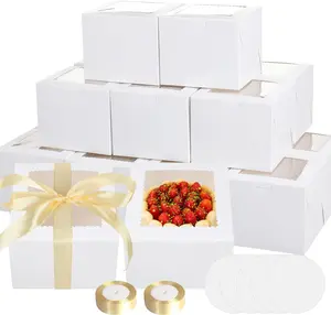 40 count 6x6x5 Inch Mini Cake Boxes with Cake Boards Small Bakery Boxes with Window 6 Inch Bento Cake Box for Cookie Pastry Wedding Birthday Party Christmas (20 Boxes and 20 Boards, White)