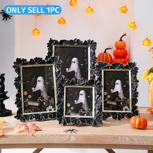 Halloween Decor Resin Frame, Gold Flower Design, Vertical & Horizontal Use, Home Photo Decoration, Desktop Picture Frame, Photography Prop