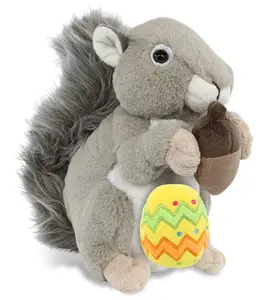DOLLIBU 8-Inch Super Soft Grey Squirrel Stuffed Toy - Polyester Plush with Yellow Easter Egg, Spring-Theme Personalized Gift for Kids