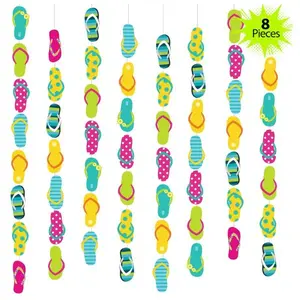 8 Pieces Flip Flop Decorations Set 52FT Summer Hanging Banner Beach Slipper Garland Hawaiian Luau Party Birthday Baby Shower Beach Party Supplies Outdoor Tropical Decor