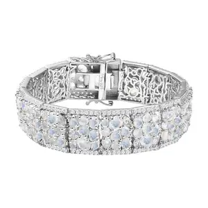 Moon Glow Moonstone White Zircon 925 Sterling Silver Rhodium Plated Stars Bracelet for Women Jewelry Birthday Christmas Gifts