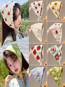 Boho Farmhouse Style Headscarf, Dopamine Fabric Fashion Crochet Hairband, Trendy Triangle Scarf Accessory, Stylish Hair Decor