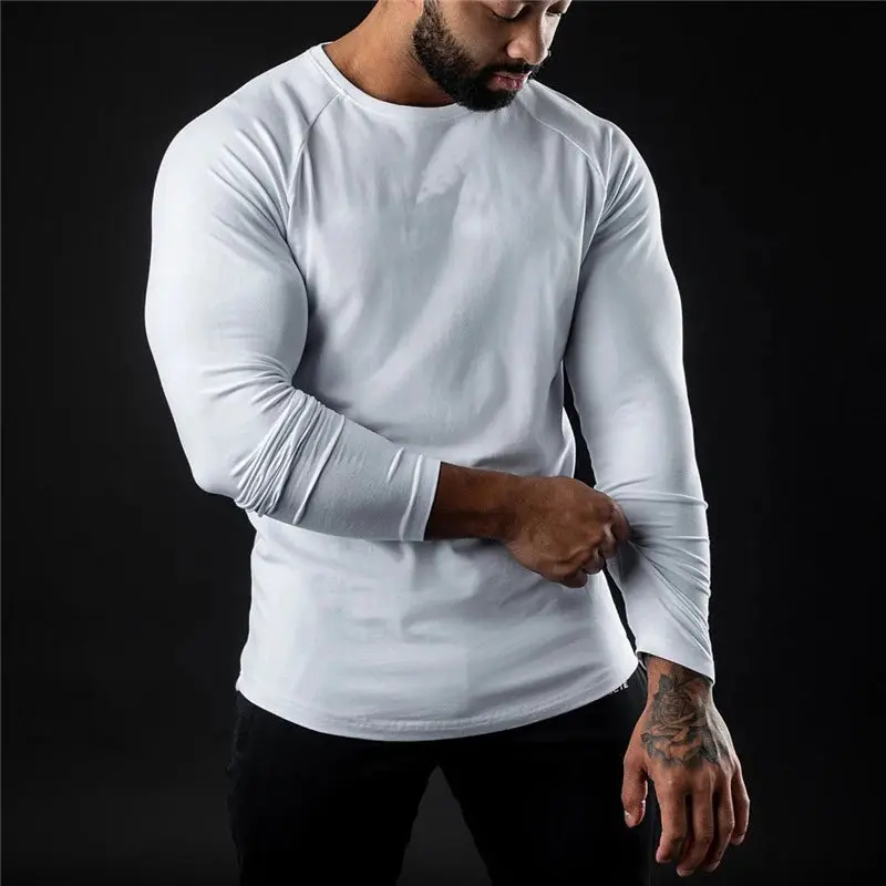 Men Compression Cotton T Shirt Fitness Long Sleeve Sport T-shirt Training Jogging Shirts Gym Sportswear Quick Dry Rashard
