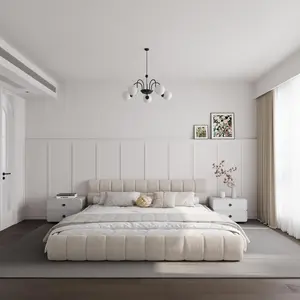 Modern Bed, Chenille Upholstered Platform Bed with Cloud Soft Headboard, Grounded Upholstered Wood Base Platform Bed, Italian Style Modern Beds