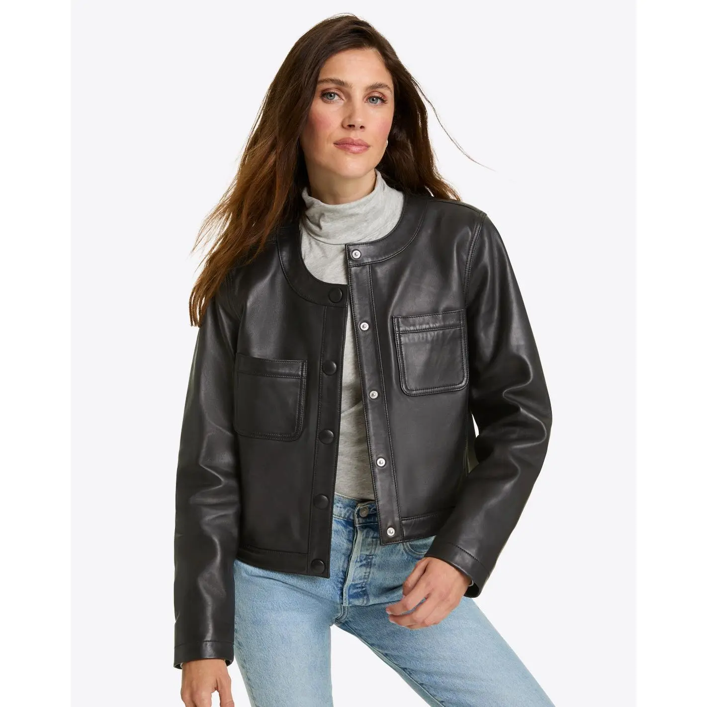 Leather Collarless Jacket