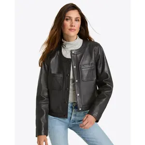 Leather Collarless Jacket
