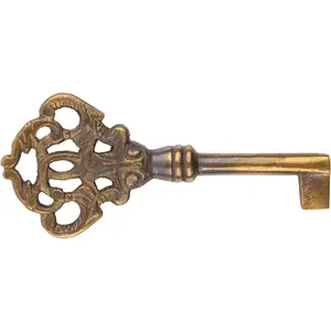 Hand Aged Solid Brass Antique Skeleton Key - Hollow Barrel Fancy Key for Cabinet Doors, Grandfather Clocks - SK40-BHA