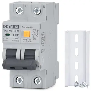 Ground Fault Circuit Breaker, 32 Amp 120V AC DIN Rail Mount Residual Current Circuit Breaker, Thermal-Magnetic Trip, Earth-Leakage Protection 30mA 1PN RCBO C32