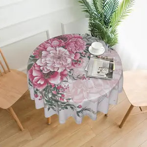 Round Tablecloth, 1/4 Counts Peony Flower Pattern Tablecloth, Stain-resistant Table Cover, Decorative Tablecloth for Home Kitchen Dining Room, Garden Dining Table