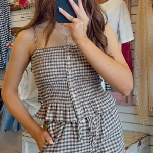 Janie Smocked Gingham Top Brown