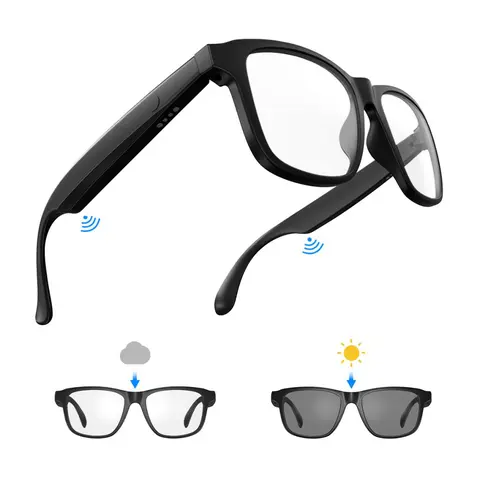 Magnetic Automatic Wearable Smart Glasses with Wireless Bluetooth Hands-Free Headphones, Dual Touch, Anti-Blue Light Eye Care Lenses, Voice Assistant, 4-6 Hours Playtime, Fast Charging for Driving, Fishing (No Batteries Included for Men)