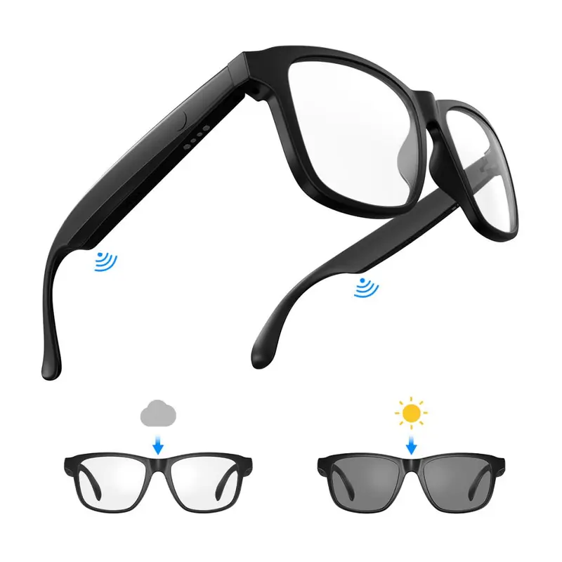 Magnetic Automatic Wearable Smart Glasses with Wireless Bluetooth Hands-Free Headphones, Dual Touch, Anti-Blue Light Eye Care Lenses, Voice Assistant, 4-6 Hours Playtime, Fast Charging for Driving, Fishing (No Batteries Included for Men)