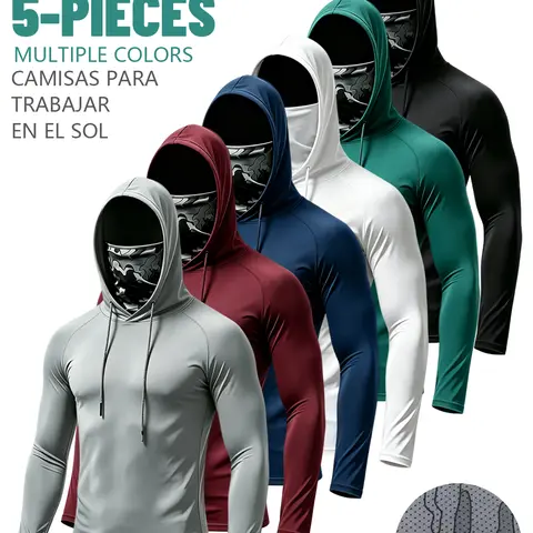 3/5/6 Pack Men's Hooded Shirt with Built-in Face Mask UPF 50+ Sun Protection for Fishing Running Fitness Outdoor Work Polyester Small Compression Athletic