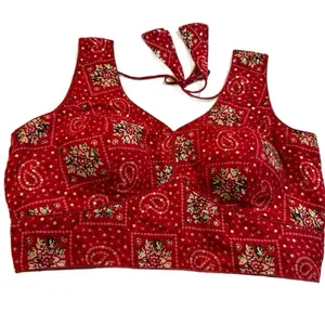 Ajrak Print Designer Blouse in Soft Cotton Rayon Fabric with Padding, Sleeveless V-neck, Comfortable Design for Women - Vneck, Top, Womenswear, Shirts Breathable