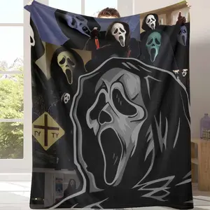 Scream Movie Flannel Blanket Ghost Face Killer Collage Print UltraSoft Cozy Warm Lightweight for Halloween Decoration Spooky Season Vibes Movie Nights Dorm Room Essential Gift Idea for Horror Fans