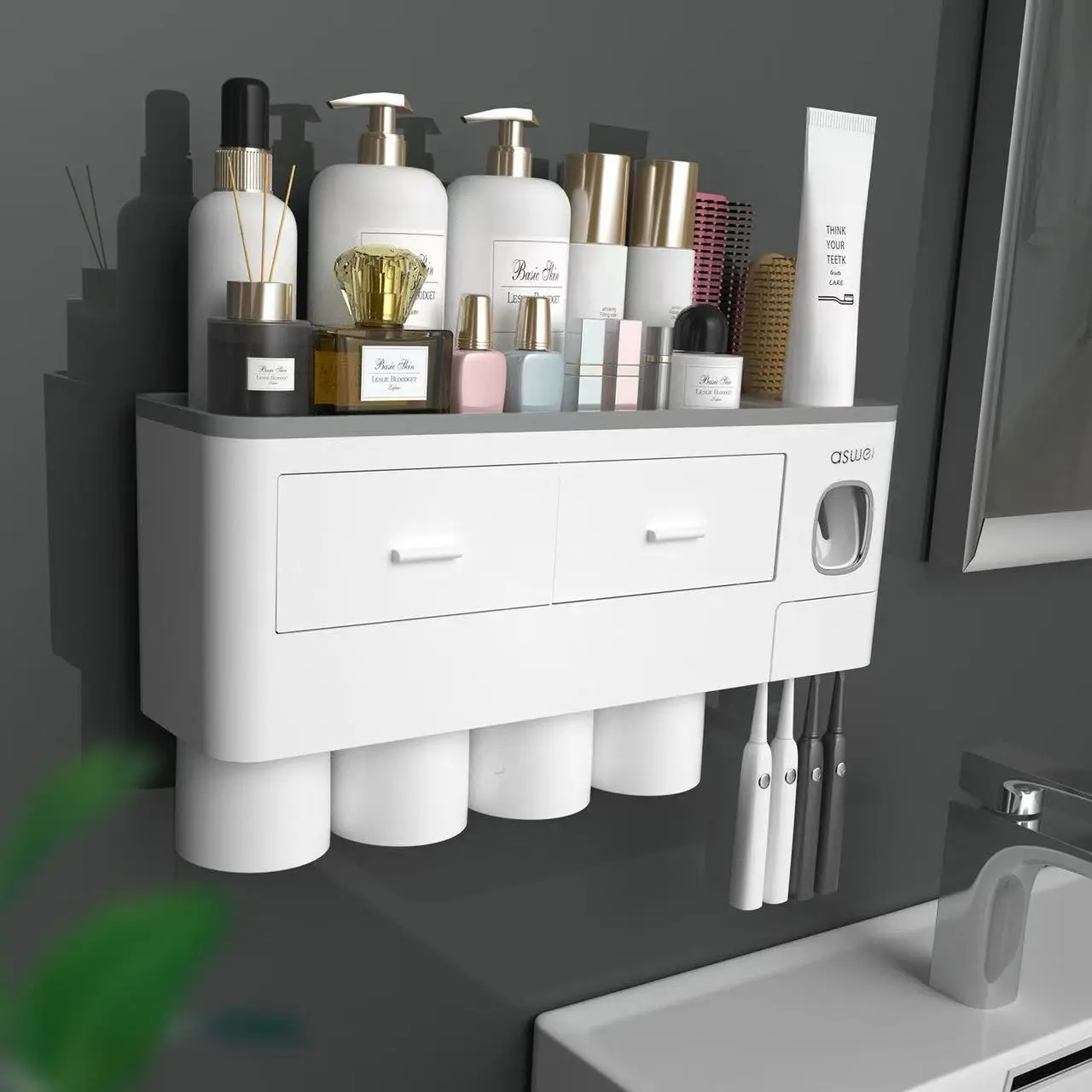 Never Squeeze Again! Automatic Toothpaste Dispenser with No-Drill Mount & Brush Holder