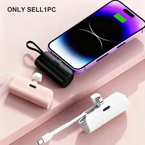 Portable Wireless Rechargeable Battery 5000mah, Compact Power Bank for iPhone & Android Devices, Supports iOS Type-C Output, Essential Travel Companion, Cable