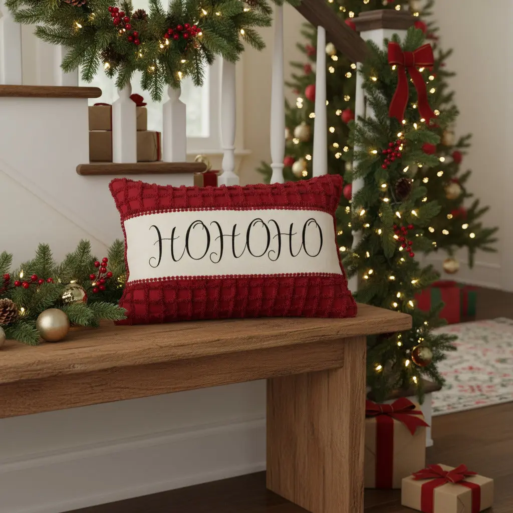 Kringle Chenille Christmas Ho Ho Ho Pillow