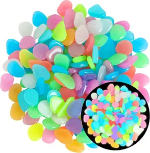 150 count Luminous Stones  Mixed Color Glow Rocks Decorations DIY Decorative Pebbles for Aquarium Fish Tank Sidewalk Garden Path Patio Terrace Lawn Yard Ornaments Colorful Cobbles Decor FD05MX150
