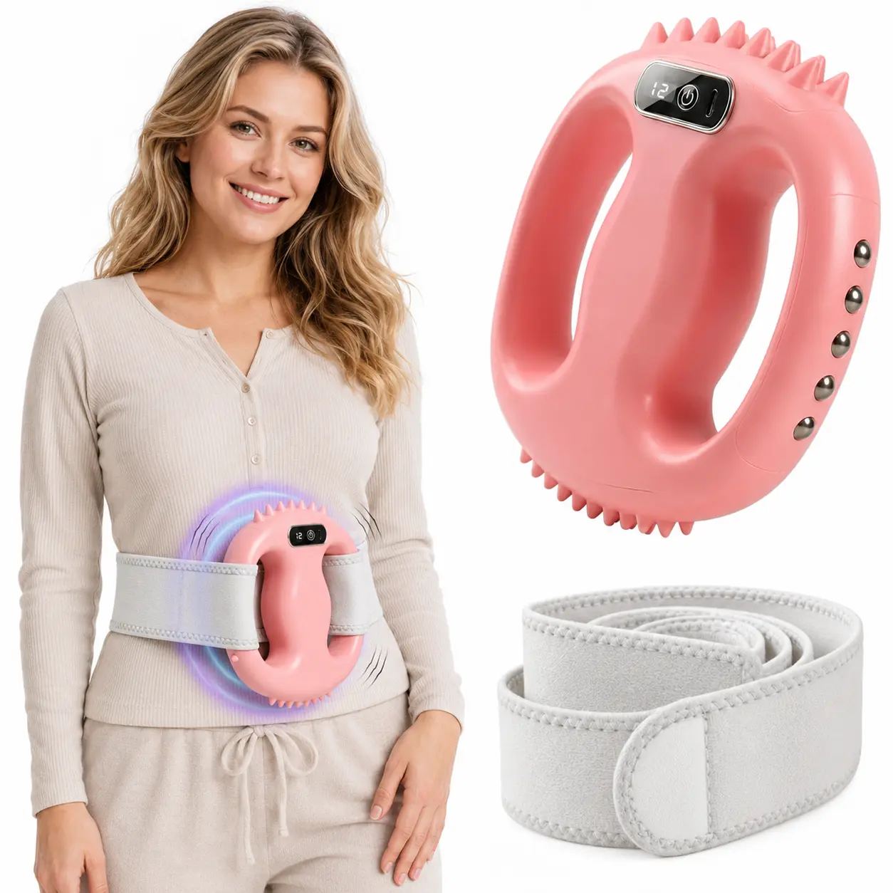 Portable Rechargeable Massage Belt - Adjustable Strap (Up to 53" Waist), Muscle Recovery Device for Tight Muscles, Home & Office Use, Gift for Parents
