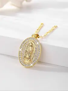 Fashionable Virgin Mary Pendant Necklace, Copper Plated 14k Christian Jewelry, Elegant Religious Gift for Women