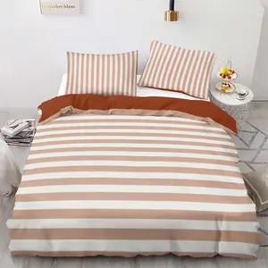 3pcs Caramel & Striped Bedding Set, Duvet Cover + 2 Pillowcases, Polyester, Modern Minimalist Bedroom Decor, Boutique Hotel Style
