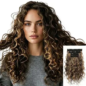 Curly Wave Clip In Hair Extensions 16 Inch, 4PCS Volume Hairpieces Set with , Scrunchies & Wide Tooth Comb for Women outdoorfun clip hair extensions chocolate brown wig
