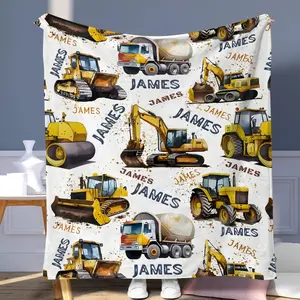 Construction Machinery Pattern Blanket, Casual Soft Throw Blanket, Air-conditioned Room Blanket, Slogan Print Blanket, Warm Nap Blanket for Home Office Travel