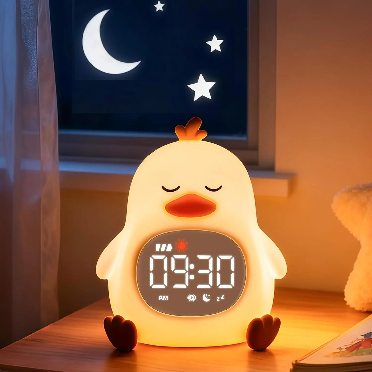 Kids' Duck Sleep Trainer Alarm Clock - 7-Color Silicone Night Light, 6 White Noise Options, Dual Alarms, Snooze, Rechargeable Toddler Bedroom Bedside Clock, Ideal Birthday & Holiday Gift,Teen Girl Room DecorStudent Desk Accessories,Cozy Bedroom Decor,