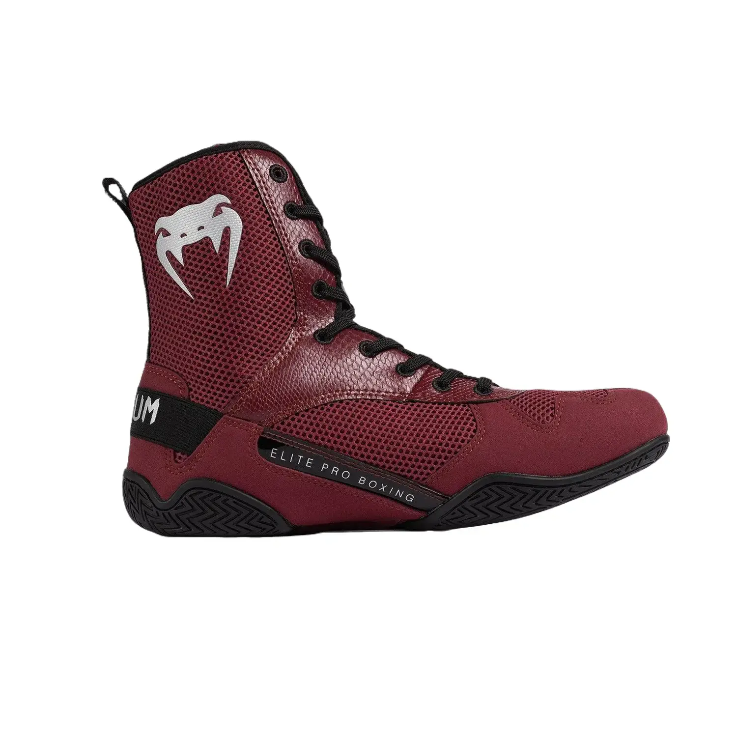 Venum Elite Boxing Shoes - Burgundy / Silver, Breathable Sports Shoes, Lightweight Athletic Shoes