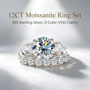 12 Carat Moissanite Luxury Ring Set 925 Sterling Silver Inlaid Light Luxury Wedding Jewelry Making Kit