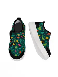 Exclusive Recommendation Colorful Dinosaur Print Kids' Casual Training Shoes, Soft Non-Slip Sole, Easy On/off Velcro, Outdoor Adventure & Daily Wear