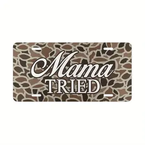 Old School Camo "Mama Tried" Vanity Plate, License Plate, Truck Car Tags, Gifts for Him, Hunting, Aluminum Front License Plate- 6X12- Inch Polished Metal Standard Plate, Easy to Install, Car Trim Accessories, for Decor Only, Made in USA