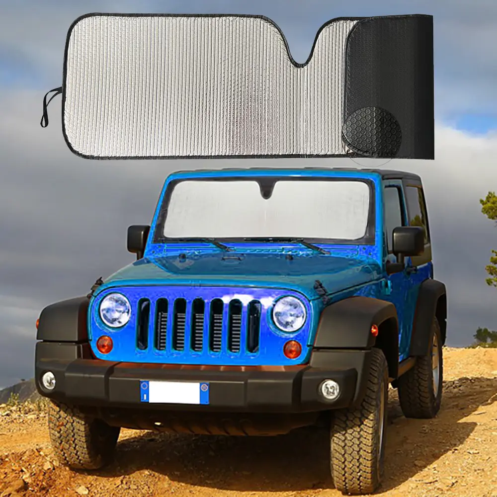 Front Windshield Sunshade for Jeep Wrangler - UV-Blocking Heat Shield, Sun Reflection Tool-Free Accessory, Extra Support Dashboard Protector, Prevents Fading & Heat Damage, Car Exterior Accessory