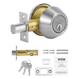 VEVOR Deadbolt Lock, Round Single Cylinder Dead Bolt, Keyed 1 Side, Fits Standard Size Interior and Exterior Doors, Full Metal, with 3 Keys, for Front Entry Door Residential Security, Satin Nickel
