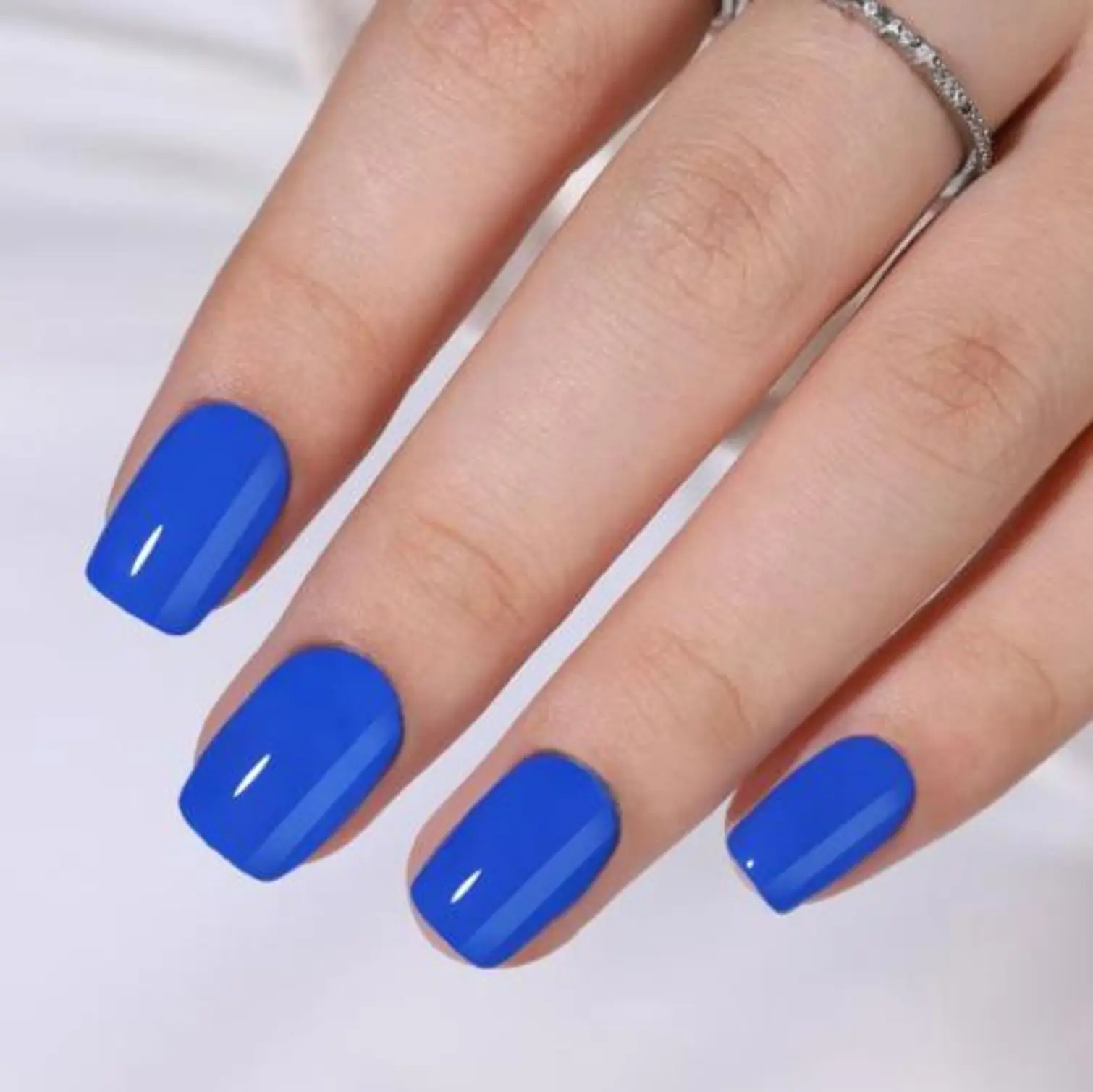 Exsivia Royal Cobalt Short Square Acrylic Press-On Nails – Bold Glossy Blue, Salon Quality 32-Piece Set, Multiple Sizes for Perfect Fit, Nail Glue Not Included